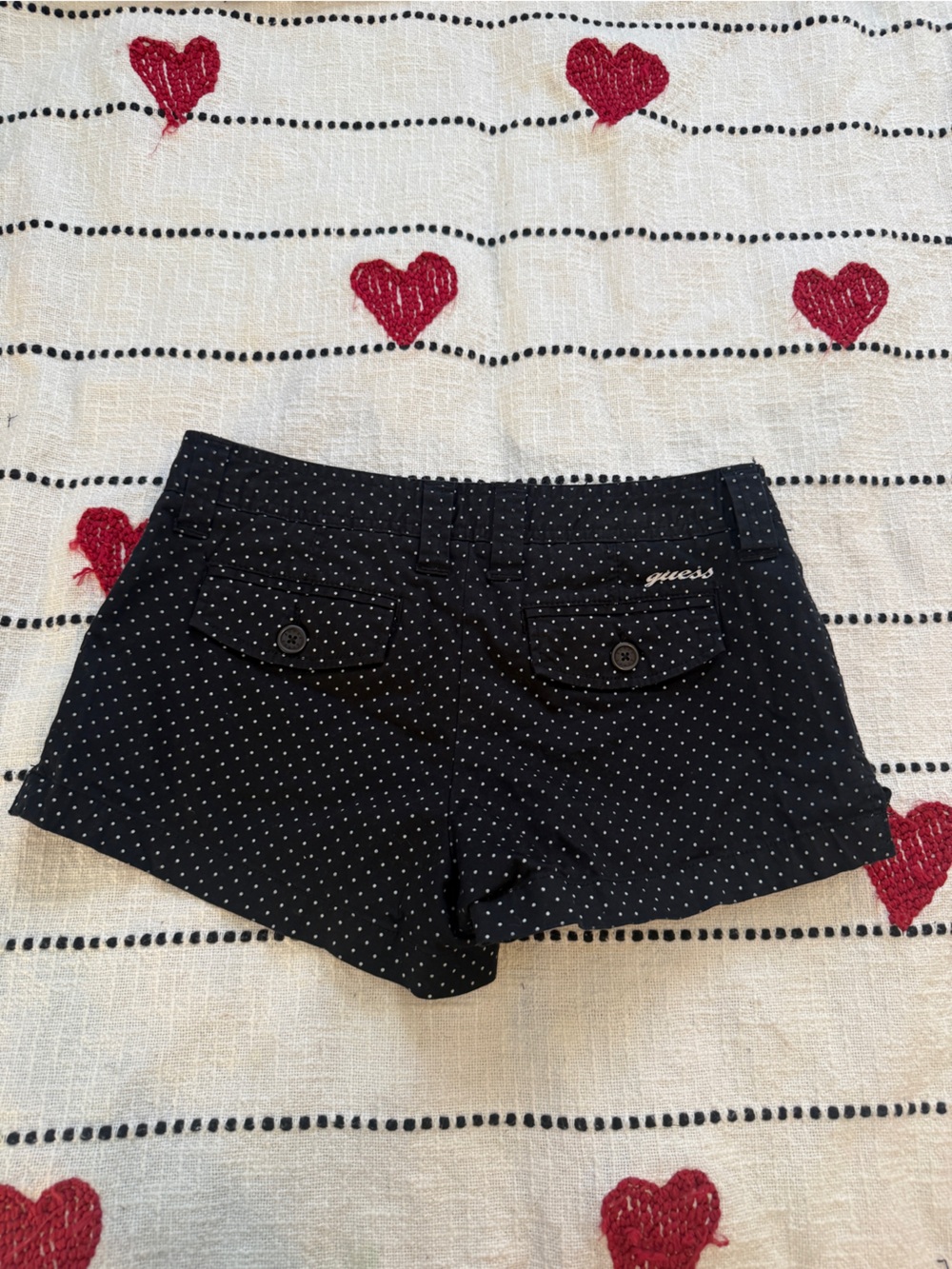 Y2K 2000s Guess Black Polka Dot Mirco shorts with White Dots